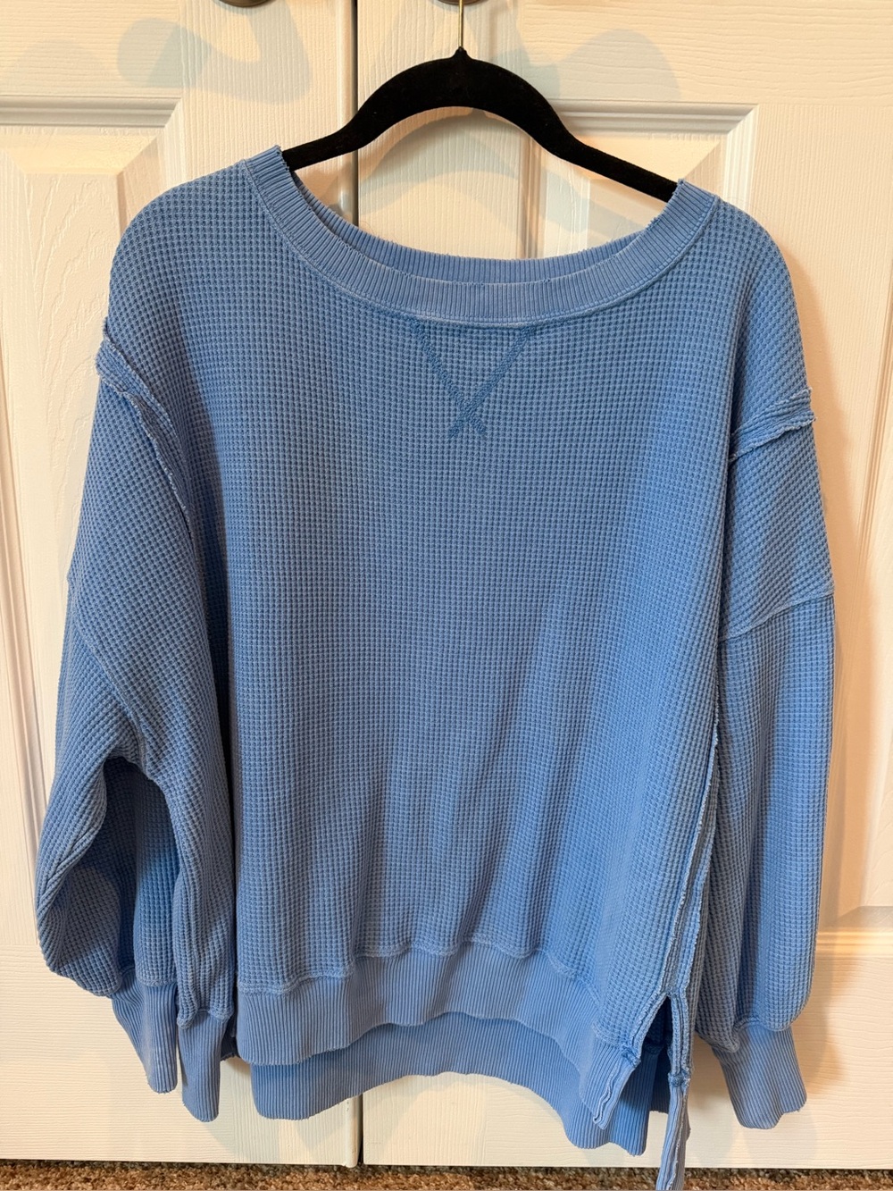 American Eagle XS Light Blue Waffle Knit Pullover Sweatshirt